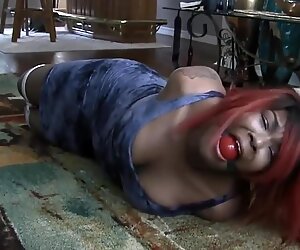 Thick Ebony Girl Cruelly Hogtied & Gagged by Mature Domme